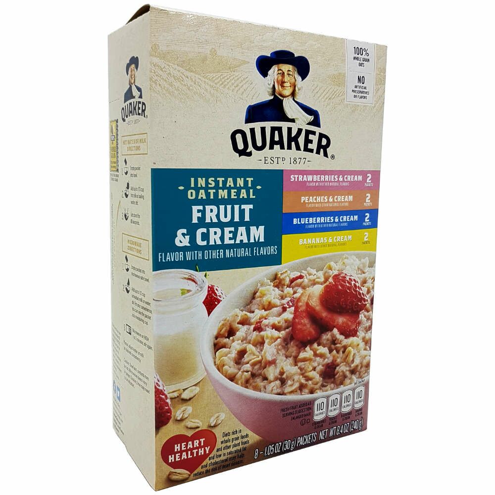 Quaker instant Oatmeal Artifical FruitundCream unter Frühstück