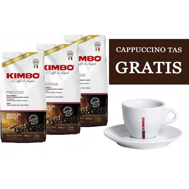 Kimbo Kaffeebohnen Prestige (3 x 1kg) + GRATIS Tasse