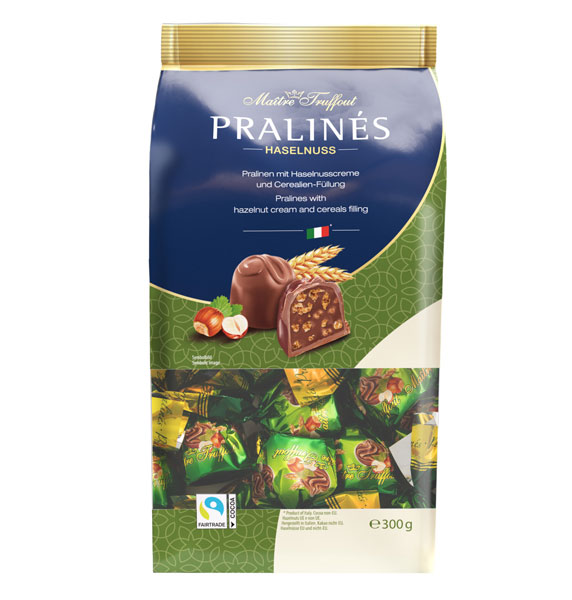Pralines Milchschokolade Haselnuss und Cerealien-Füllung